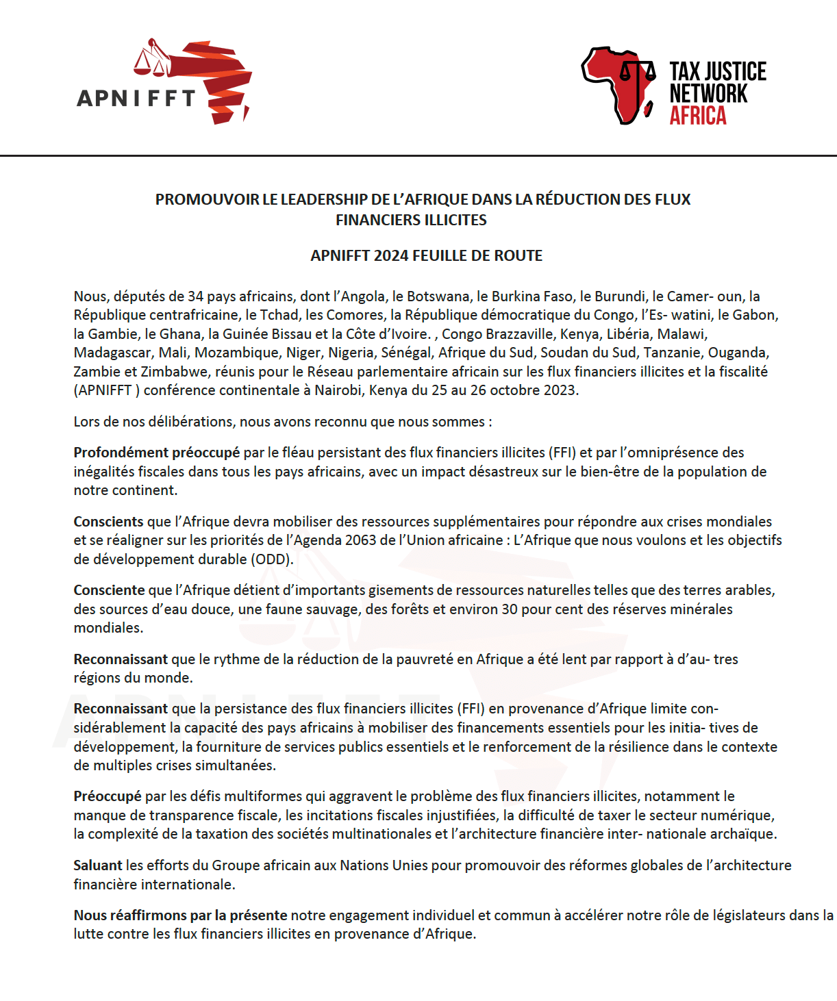 Déclaration de résultats APNIFFT 2023