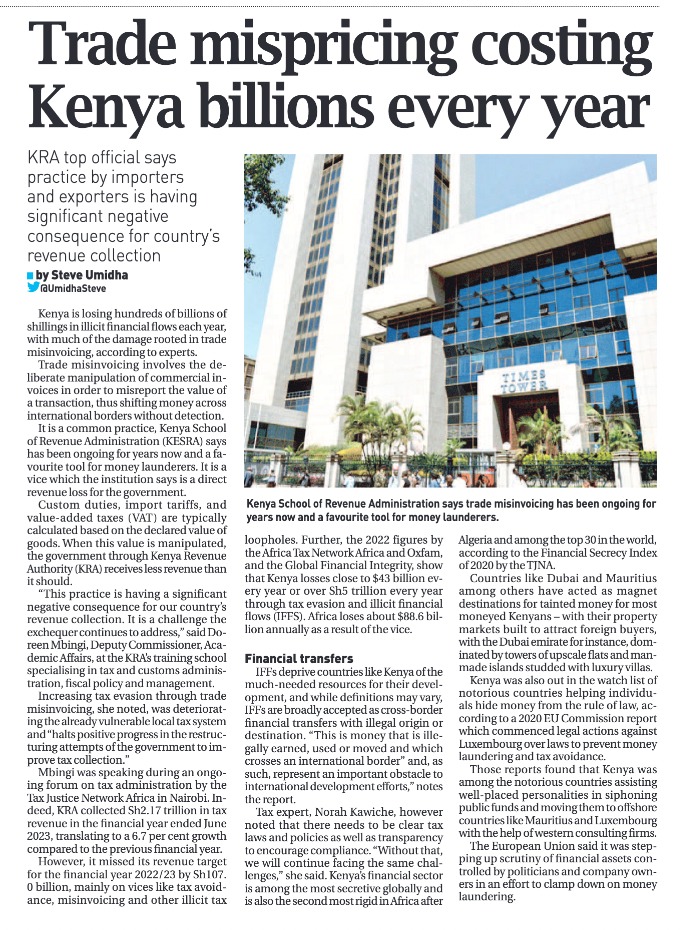 Trade mispricing costing Kenya billions every year 