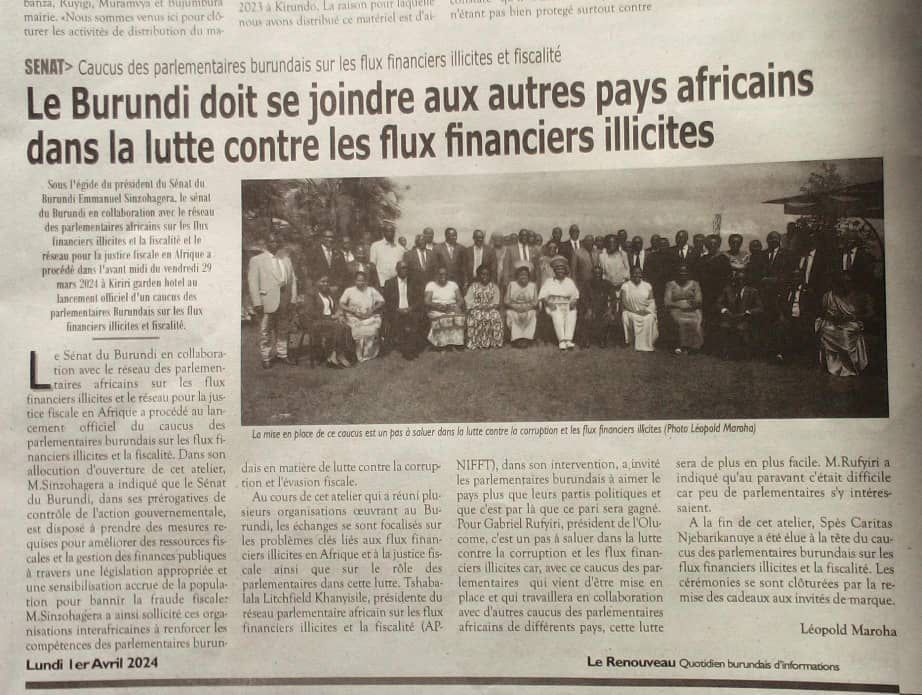 Le Burundi doit se joindre aux autres pays africains dans la lutte contre les flux financiers illicites